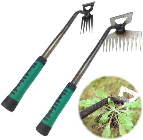 NAVESO 2 Piece Weeding Tools for Garden, Weed Remover Tool with Silicone Handle, 5/11 Teeth hand weeder tool, Weed Puller for Removing Moss and Weeds, Weeding Tools for Dandelion