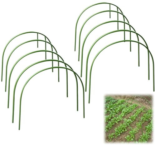 10 Pack Greenhouse Hoops, Long Steel with Plastic Coated Hoops, Small Greenhouse Hoops for Raised Beds Thickened High Tenacity PP Garden Hoops Rust-Free Grow Tunnel, 40 x 50cm