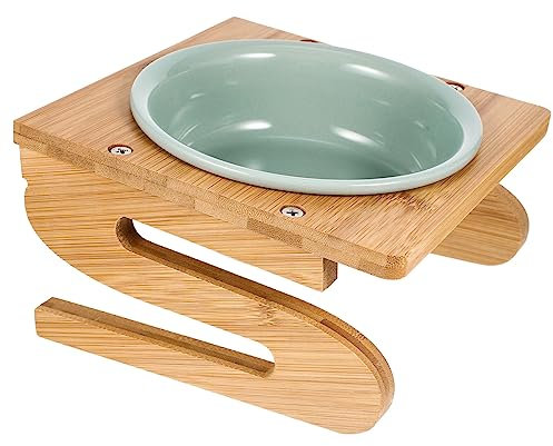 Yardwe 1ensemble Bol Céramique Surélevé pour Chat Gamelle Design Ergonomique Céramique avec Support Bois Élévation Confortable pour Repas De Votre Animal De Compagnie