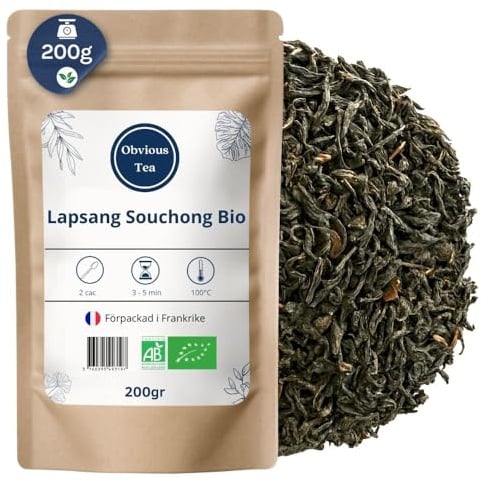 Thé Fumé Lapsang Souchong Bio - Thé Noir Vegan en Vrac, 100% Naturel, Sans OGM - Agriculture Biologique - Conditionné en France - Sachet 200 gr (100 Tasses)