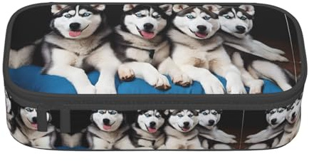 NPOREJKNGF Lovely Husky Federmäppchen mit Volldruck Design - Strapazierfähiges Oxford-Gewebe Mehrzwecktasche für Schule, Büro & Reisen, Schwarz , Einheitsgröße, Taschen-Organizer