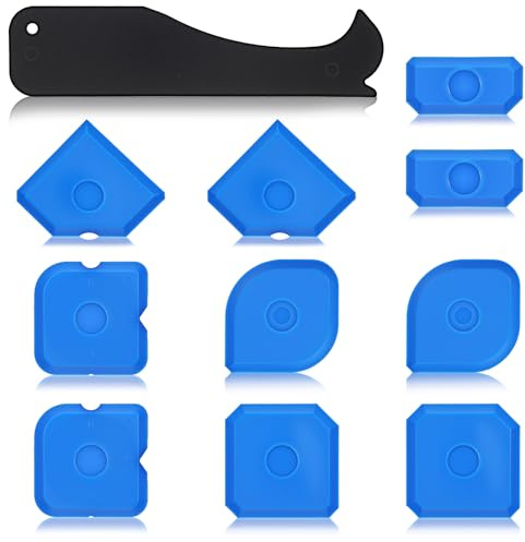 11 Pcs Silicone Caulking Tool Kit - 6 Shapes Caulk Removal Tool, Blue and Black Caulk Finishing Tools, Portable Sealant Scraper, Caulks Remover Tools for Kitchen Bathroom Floor Window Sealant Sealing