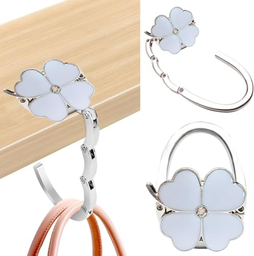 Taschenhalter für Tisch, Faltbare Antirutsch Tisch Handtaschenhalter Haken, Taschenhaken für Tisch, Handtaschenhalter für Tisch Metall Taschenaufhänger für Schreibtisch, Büro, Restaurant, Bar(Weiß)