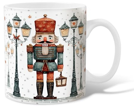 Nutcracker Ceramic Coffee Mug, Christmas Fanciful Lantern Streetlamp Christmas Red Novelty Work Drinking Mugs with Handle Gift for Friendship Family Colleague Teachers Sweetheart Staff 11 Oz