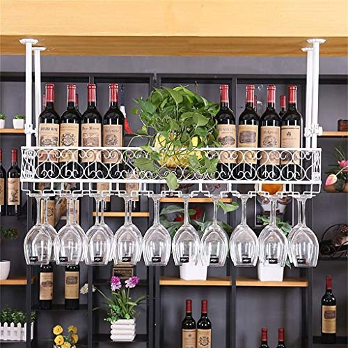 Schwimmendes Weinregal, Wandmontage, Bar-Einheit, Metall, Eisen, Regale, Deckenhänger, Weinflaschenhalter und Glaskelch, Stielgläser, Weiß, 119,4 x 25,4 cm