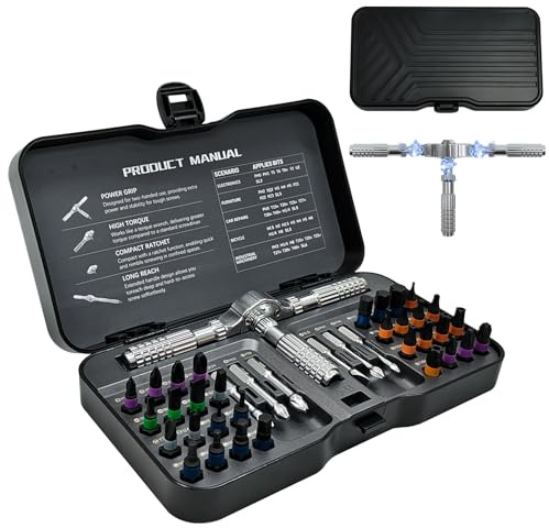Smocraut 40-in-1 Ratschen Schraubendreher Set, Mini Ratchet Screwdriver | Magnetisch Ratschenschraubendreher, Feinmechaniker Werkzeug Set, S2 Stahl Bit-Set mit T-Griff & 40Nm Drehmoment