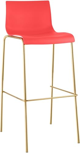 CLP Barhocker mit Lehne Hover, Barstuhl stapelbar mit Sitz aus Kunststoff, Metallgestell Goldoptik, Stapelstuhl bis 150 kg belastbar | Farbe rot
