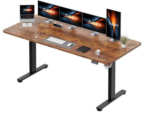 AWEV Electric Standing Desk 200 x 80 cm, Height Adjustable Sit Stand Desk with Backpack Hook & Memory Smart Pannel, Home Office Desk, Brown