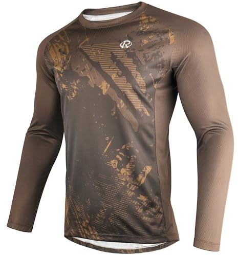 ROTTO Mens Long Sleeve Mountain Bike Jersey MTB Shirt BMX Downhill Moisture Wicking Quick Dry
