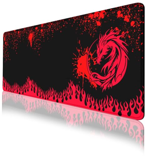 Dragon Desk Pad Red Black Gothic Dark Fantasy Flame XL Mouse Pad Large Mousepad Extended Laptop Keyboard Mat Gaming Desk Pad Mouse Mat