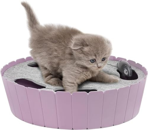 Pawaboo Interactive Cat Toy with Running Mouse, Automatic Track Kitten Toy | Electronic Motion Cat Toy for Indoor Cats, Pop and Play Hide Seek Cats Toys Hunting Mouse for Kitty Play Exercise, Purple