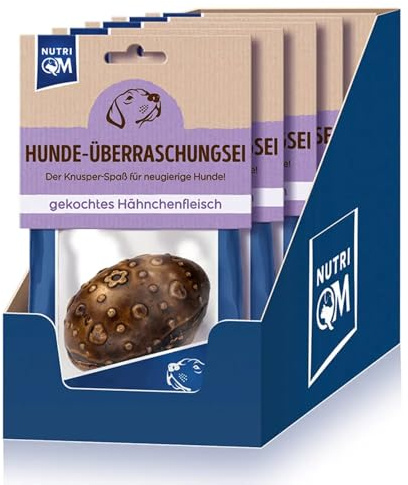 NutriQM® Hunde Überraschungsei mit Huhn – Hundeleckerli getreidefrei – 5 Stück - Essbare Eierschale mit Überraschung – Ideal als Such Leckerli für Hunde – Knusper Hundesnack für neugierige Vierbeiner