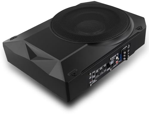 OiLiehu 10 Slim Under Seat Car Subwoofer with 1000W Stereo Surround Sound, Built-in Audio Amplifier, Low and High-Level Inputs, Car Audio Speaker for Any Vehicle