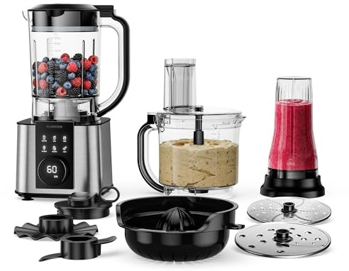 Klarstein Verosteel Küchenmaschine mit Mixer – 1200 W Multifunktions-Küchenmaschine, 2-Liter-Schüssel, 1,75-Liter-Mixer, 10 Geschwindigkeiten, 6 Programme, Entsafter & Fleischwolf