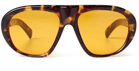 Laurinny Trendy Pilot Sunglasses for Women Men Retro Oversized Flat Top | Tinted Sunglasses,Chic,Ladies,Women's,Sun Glasses
