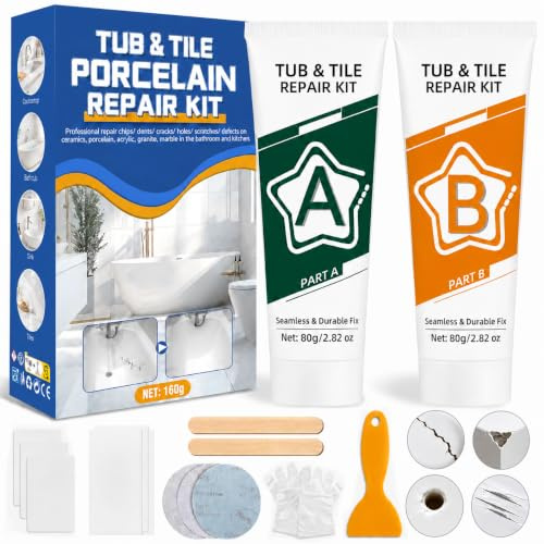 Bath Repair Kit White, 160g Tile Repair Kit, Shower Tray Repair Kits | for Chips Cracks Holes Scratches Cracks, DIY Porcelain Tile Sink Stone for Granite, Marble, Quartz, Porcelain