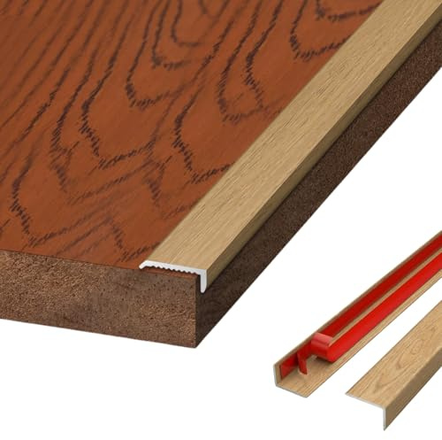 Übergangsprofil Selbstklebend L-Form Winkelprofil Alu Holzoptik Abschlussprofil für Laminat Parkett Fliesen, Übergangsprofil Ohne Bohren 90cm(Light Oak,W20*H8mm*L0.9m)
