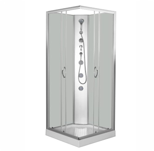Cabina de Ducha Integral con Hidromasaje DP-1901 80x80x197cm | 4 Jets de Masaje, Ducha de Lluvia, Vidrio Templado, Interior Color Blanco, Plato Integrado