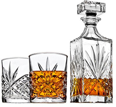 Whiskey Decanter set for Liquor Scotch Bourbon or Wine, Includes 2 DOF whisky glasses - Irish Cut