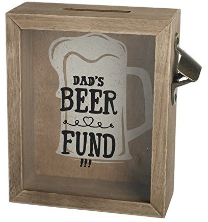 Wooden Money Box with Bottle Opener Dads Beer Fund