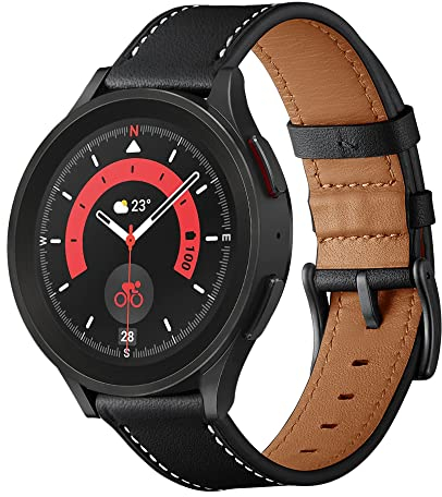 SUNDAREE Kompatibel mit Galaxy Watch 4/5/6/7 Armband,20mm Schwarz Leder Lederarmband Band Uhrenarmband für Samsung Watch 4 5 6 7 40MM 44MM Classic 42MM 46MM 43MM 47MM/5 Pro 45MM/Active 2/3 41MM