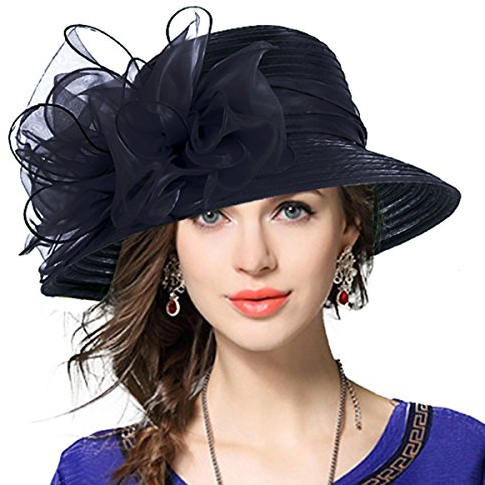 VECRY Damen Oaks Derby Kleid Kirche Glocke Ascot Eimer Hochzeit Bowler Sonnenhüte (Schwarz)