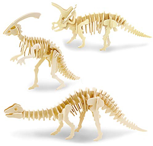 Georgie Porgy Hölzerne 3D Puzzle Sammlung Puzzle Modell Kit Baukasten Holzhandwerk Kinder Puzzle Spielzeug Packung 3 (Parasaurolophus Apatosaurus Triceratops)