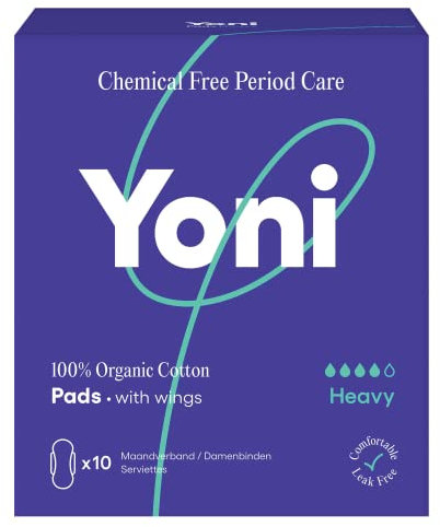 Yoni | Binden Maxi | 10x Binden mit Flügeln aus Bio-Baumwolle | Hypoallergene und Atmungsaktive Binden | Super Saugfähige Baumwolle | Frei von Kunststofffolien und Synthetischen Inhaltsstoffen
