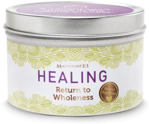 MAGNIFICENT 101 Healing Aromatherapy Candle for a Return to Wholeness, Salbei, Palo Santo, Lavendelduft, natürliches Sojabohnenwachs, Zinnkerze zur Reinigung und Chakra-Heilung (Rot, 6 oz)