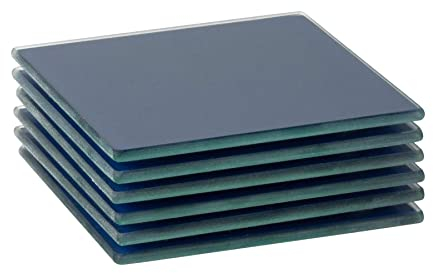 Harbour Housewares Glass Coasters - Square - 10cm - Blue - Pack of 6 - Tabletop Protection Mat Drink Coaster Decorative Dining Placemat for Cups, Mugs