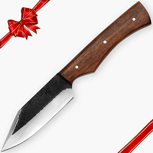 Hobby Hat HH-338 Couteau de Chasse avec étui, 20.9 cm 1095 Couteau en Acier au Carbone, Couteau à Lame Fixe, Manche en Noyer pour la Chasse et Le Camping