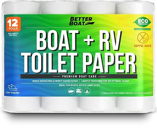 Boat and RV Toilet Paper Septic Safe Quick Dissolve for Marine and Camper Use Biodegradable and Tank Safe | Bulk 12 Pack