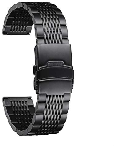 BINLUN Premium Stainless Steel Watch Strap for Men 20 21 22 24mm, Polished Metal Mesh Watch Straps for Women 18 19mm Replacement Watch Band Black, 22mm