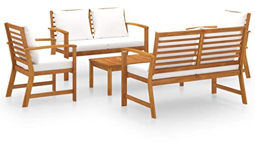 vidaXL Akazienholz Massiv Gartenmöbel 5-TLG. mit Auflagen Lounge Bank Sessel Tisch Gartenset Sitzmöbel Sitzgruppe Gartenbank Beistelltisch Gartengarnitur
