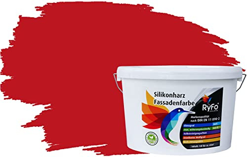 RyFo Colors Silikonharz Fassadenfarbe Lotuseffekt Trend Chinarot 10l - bunte Fassadenfarbe, weitere Rot Farbtöne und Größen erhältlich, Deckkraft Klasse 1