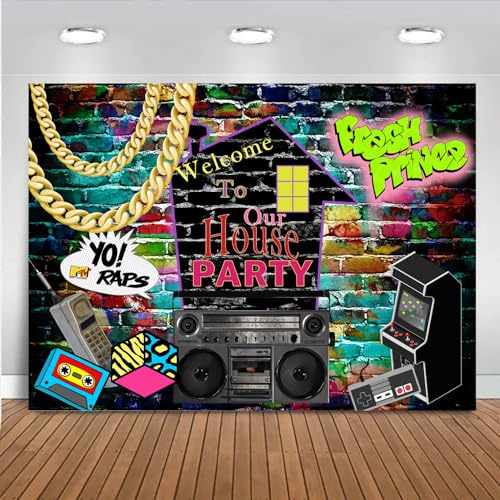 Mocsicka Hip Hop Graffiti Theme Photography Backdrops 80's 90's Colorful Brick Wall Photo Booth Vinyl Retro Music Rock Punk Party Banner Decorations Studio Props (10x7ft)