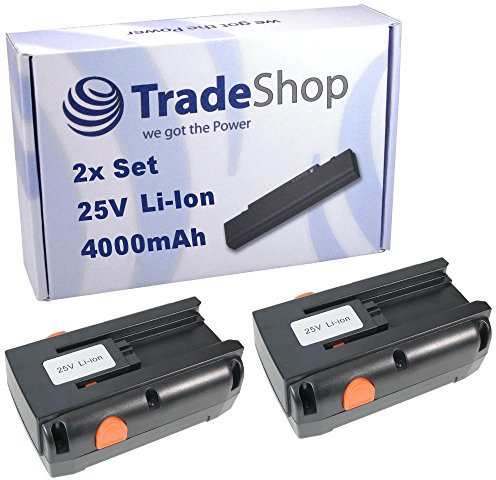 2X Trade-Shop Li-Ion Akku 25V / 4000mAh kompatibel mit Gardena 04025-20, 8838, 4025-20, Spindelmäher 380LI 380C 380EC