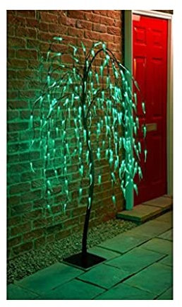 Spot on dealz® 5 FT Weeping Willow Tree Outdoor Christmas Decorations 240 Green LED 8 functions Tree Lights with Metal Flat Base Garden Ornaments for Home Xmas Display Indoor