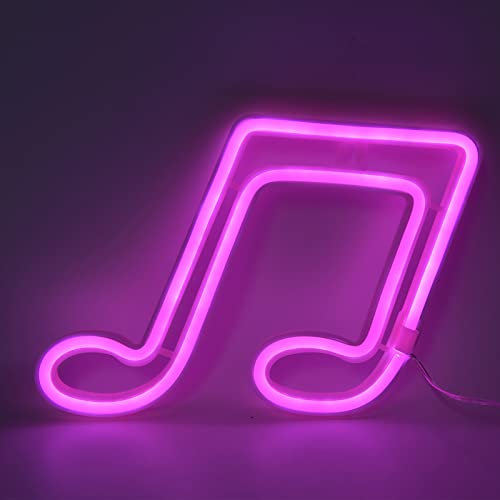 Les-Theresa Neon Light Sign Lamp, Musical Note Sign Led Music Note Neon Night Light Concert Wall Lamp Party Music Studio Sign Room Decor for Bar Room Wall Decor (Pink)