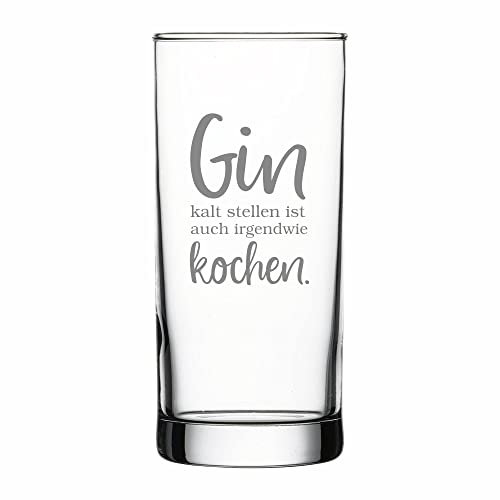 4you DESIGN Gin Glas mit lustigem Spruch | Gin kalt stellen ist auch irgendwie kochen! | Geschenkidee für Männer und Frauen | Geschenk zum Geburtstag, Weihnachten, Valentinstag | Füllmenge 485 ml