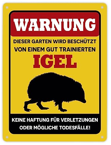 Warnung dieser Garten wird beschützt von einem Igel Metallschild XL in 21x28 cm als lustige Dekoration für den eigenen Garten um unerwünschte Gäste und vielleicht auch Tiere zu