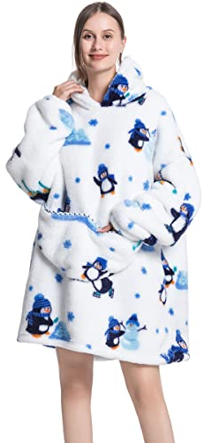 Ruiuzioong Übergroße Hoodie Decke Sweatshirt,Bequeme Decke Kapuzenpullover warmes Sweatshirt für Damen Herren Teenager Geschenk (Pinguin)