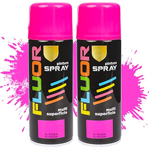Etrexonline Pintura Spray Multicolor Profesional 400ml Adecuado Metal Madera y Plástico - Color Fucsia fluorescente (Paquete de 2)