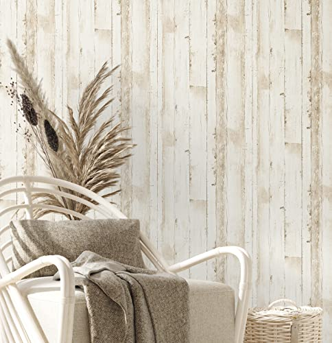 A.S. Création Tapete Holzoptik Beige Weiß Tapete Landhausstil mit Holz 385021 - Tapete Vintage Schlafzimmer - 10,05 x 0,53m - Made in Germany
