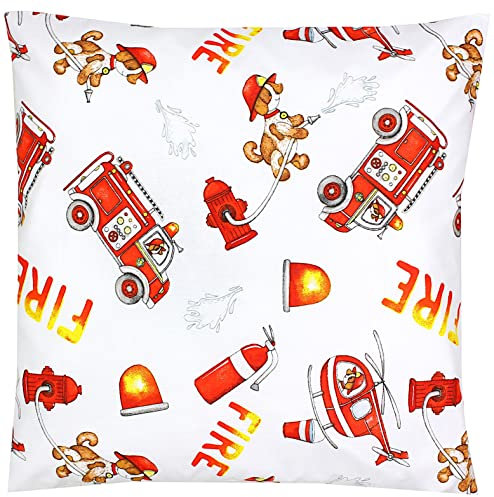 TupTam Kissenbezug Gemustert Bunte Kissenhüllen Dekokissen für Baby und Kinderzimmer, Farbe: Feuerwehr Hubschrauber Hunde Rot, Größe: 80 x 80 cm