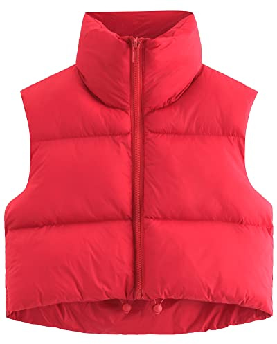 fuinloth Gilet da Donna Primaverile e Autunnale Smanicato Senza in Tinta Unita Giacca Senza Maniche Cappotti con Cerniera Rosso M