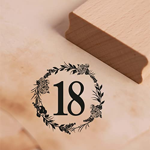 Motivstempel Jubiläum Zahlen Vintage Kranz Rosen Stempel Holzstempel Geburtstag Hochzeitstag - 48 x 48 mm (18)