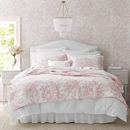 Laura Ashley - Queen-Size-Bettwäsche-Set, wendbare Baumwoll-Bettwäsche mit passenden Kissenbezügen, leichte Heimdekoration für alle Jahreszeiten (Bedford Pink, Queensize)