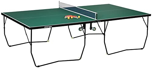 SPORTNOW 9ft Folding Table Tennis Table, Portable Full-Size Tennis Table with Eight Wheels, Two Bats, Three Balls, Green