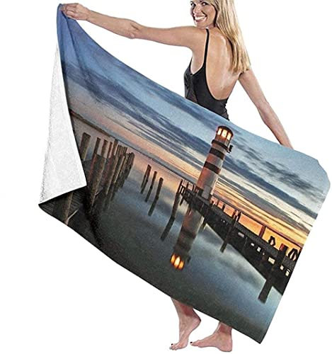IUBBKI Duschtuch, 80 x 130 cm, Leuchtturm bei Nacht in Österreich Badetuch, schnell trocknend, sanddicht, gefaltet, Badetuch für Schwimmen, Fitnessstudio, Reisen